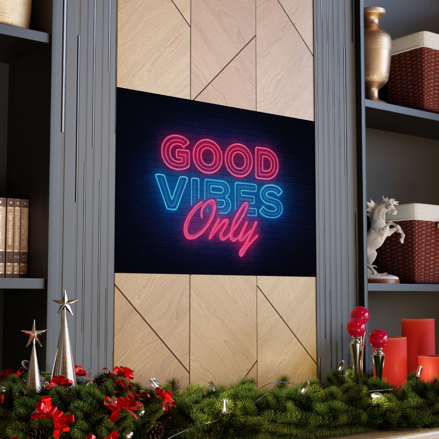 Motivational Wall Art Poster - 'Good Vibes Only' Neon Design, Inspirational Home Decor, Wall Decor,