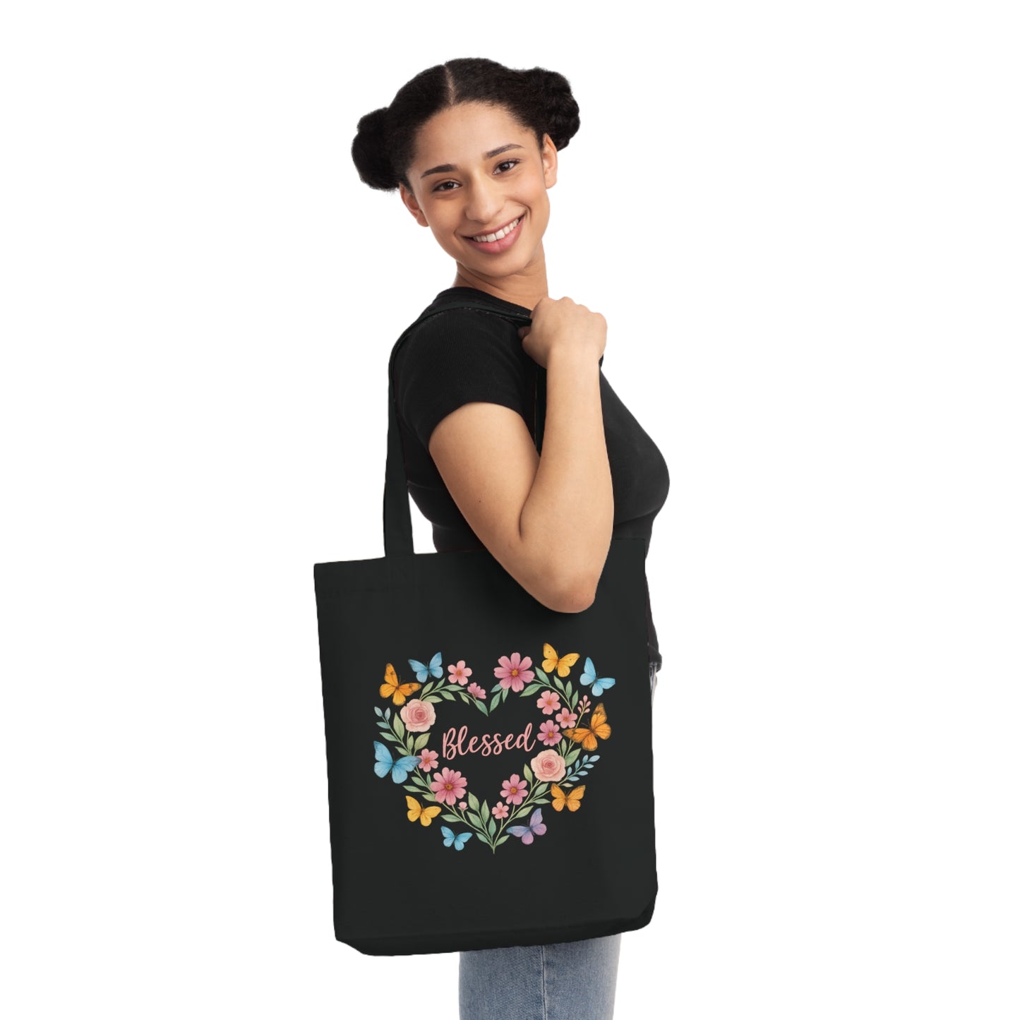 Watercolor/Blessed/ Woven Tote Bag