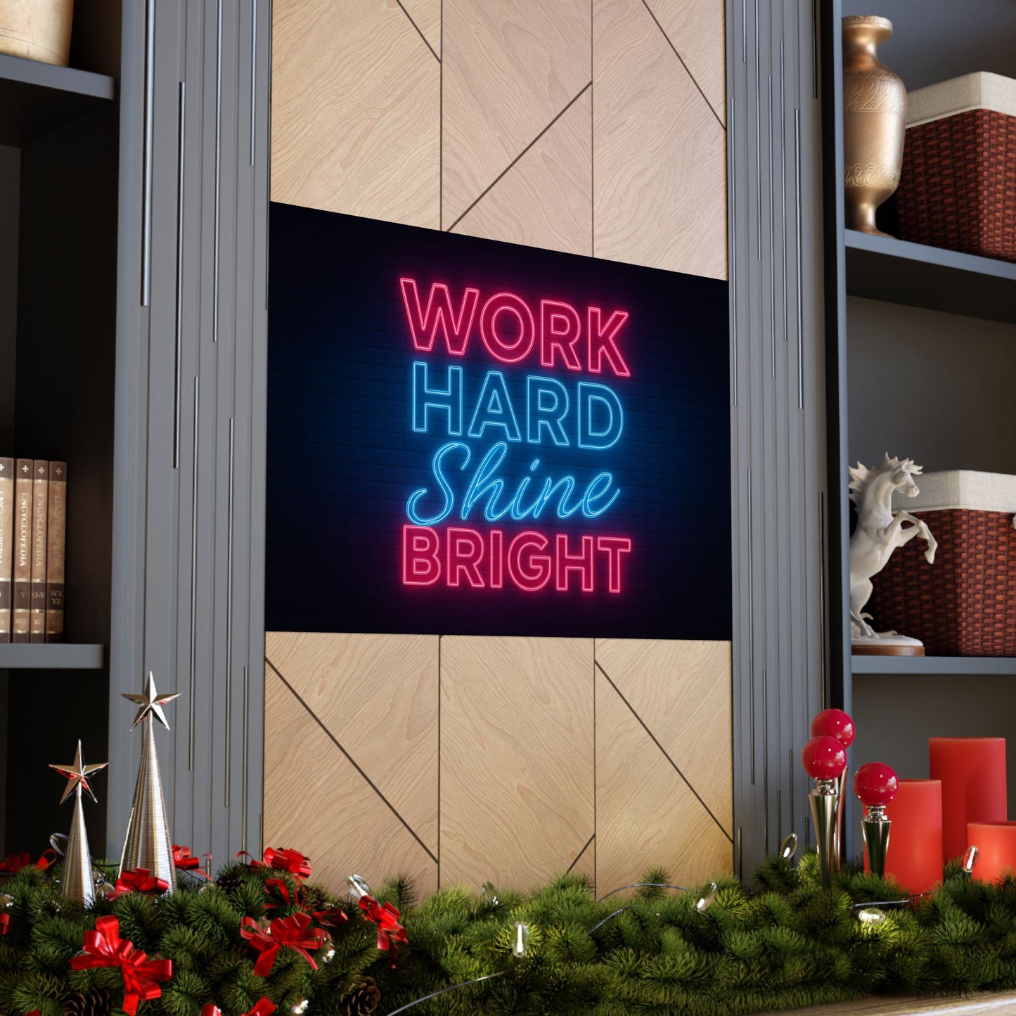 Motivational Wall Art Poster - 'Work Hard' Neon Design, Inspirational Home Decor, Wall Decor,