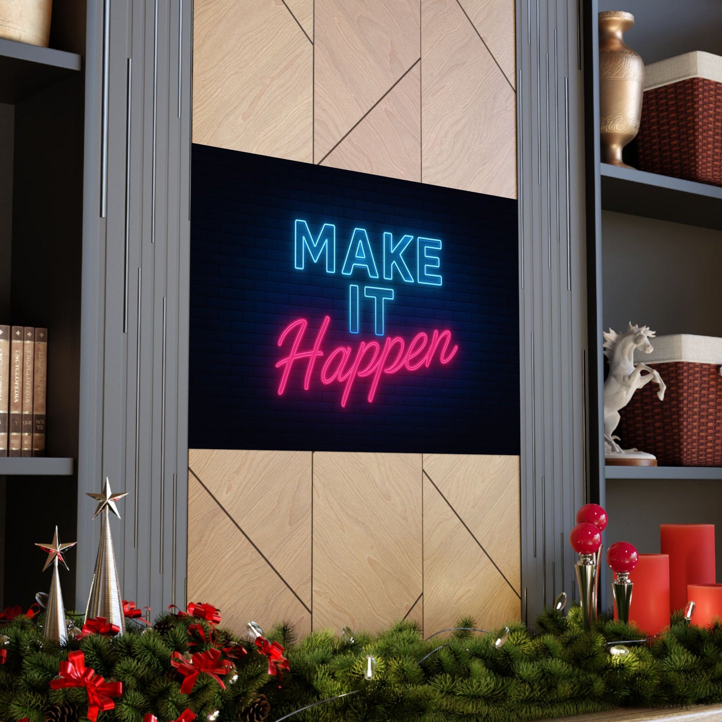 Motivational Wall Art Poster - 'Make It Happen' Neon Design, Inspirational Home Decor, Wall Decor,