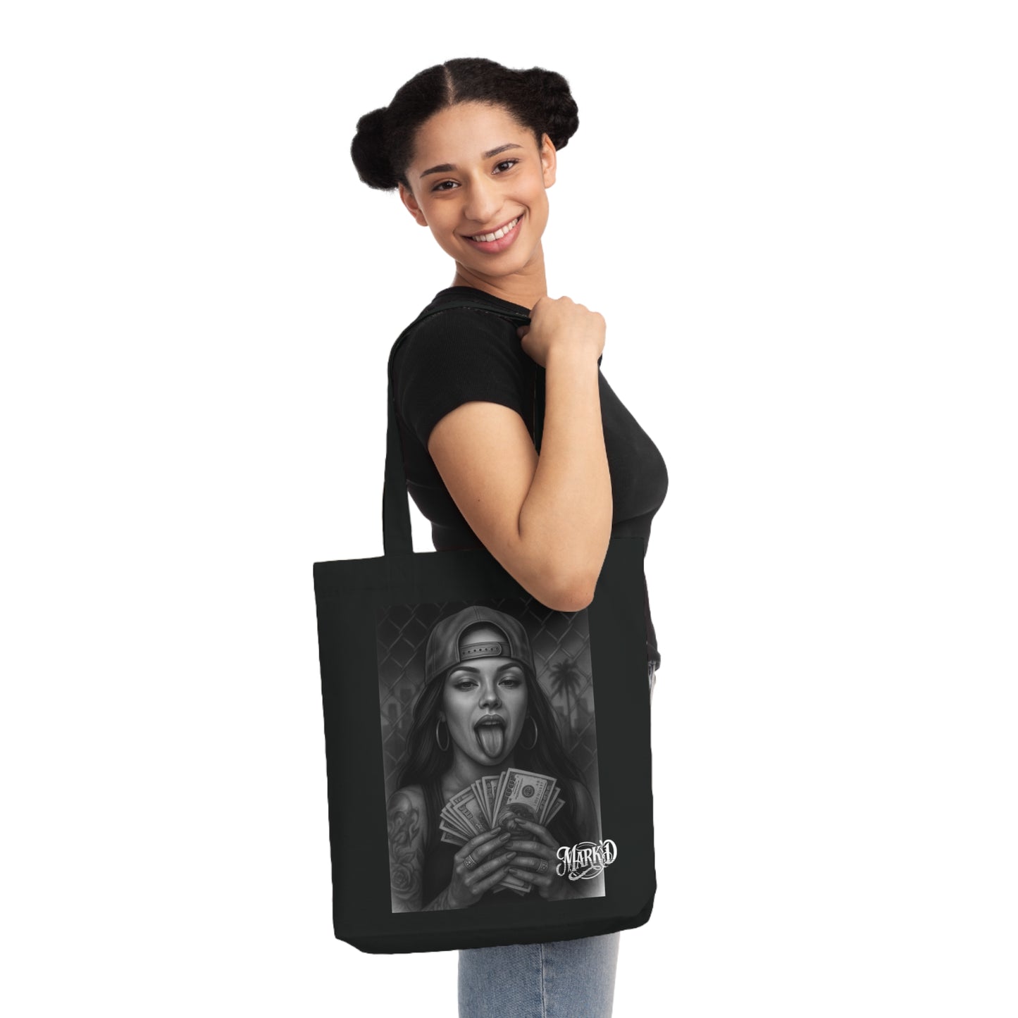 Chicano Series/Girl with money Woven Tote Bag/ BarrioArt Bag