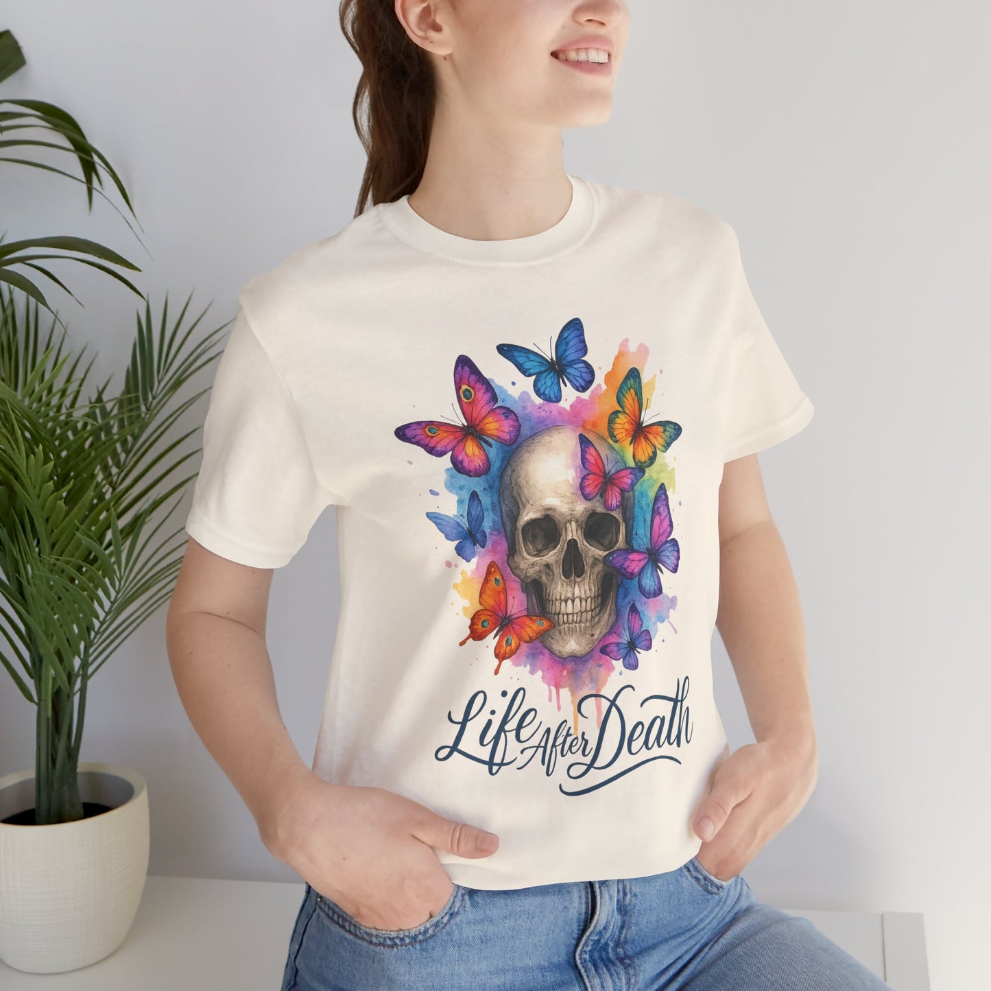 Watercolor/ Life after Death/Skull-Butterflys/ Unisex Tee
