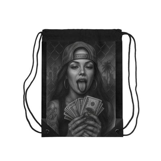 Chicano Series/Chicano Lady Drawstring Bag | BarrioArt Bag