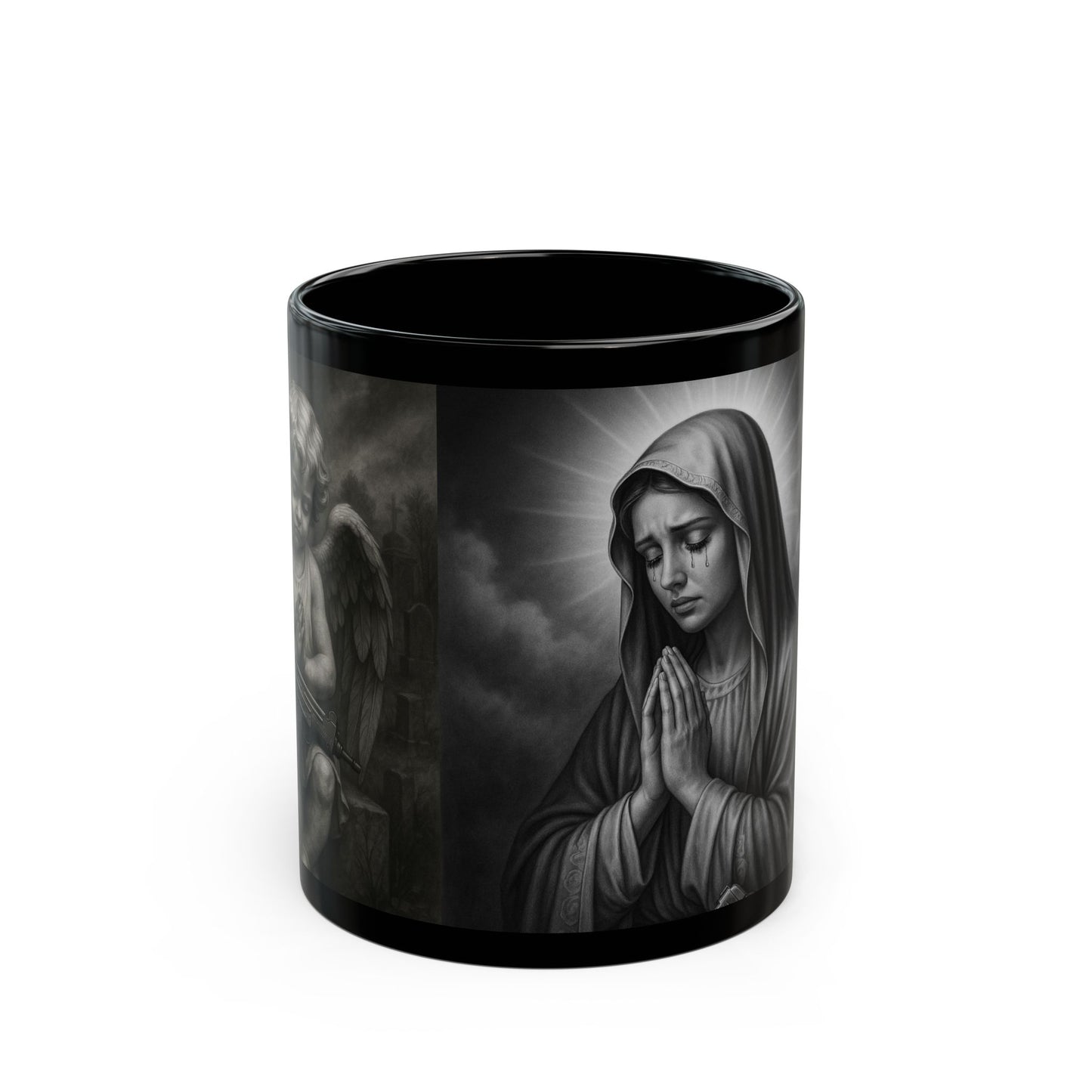 Praying Angel, Black 11oz/15oz Coffee Cup, DarkArt