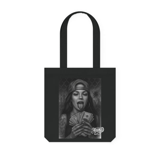 Chicano Series/Girl with money Woven Tote Bag/ BarrioArt Bag