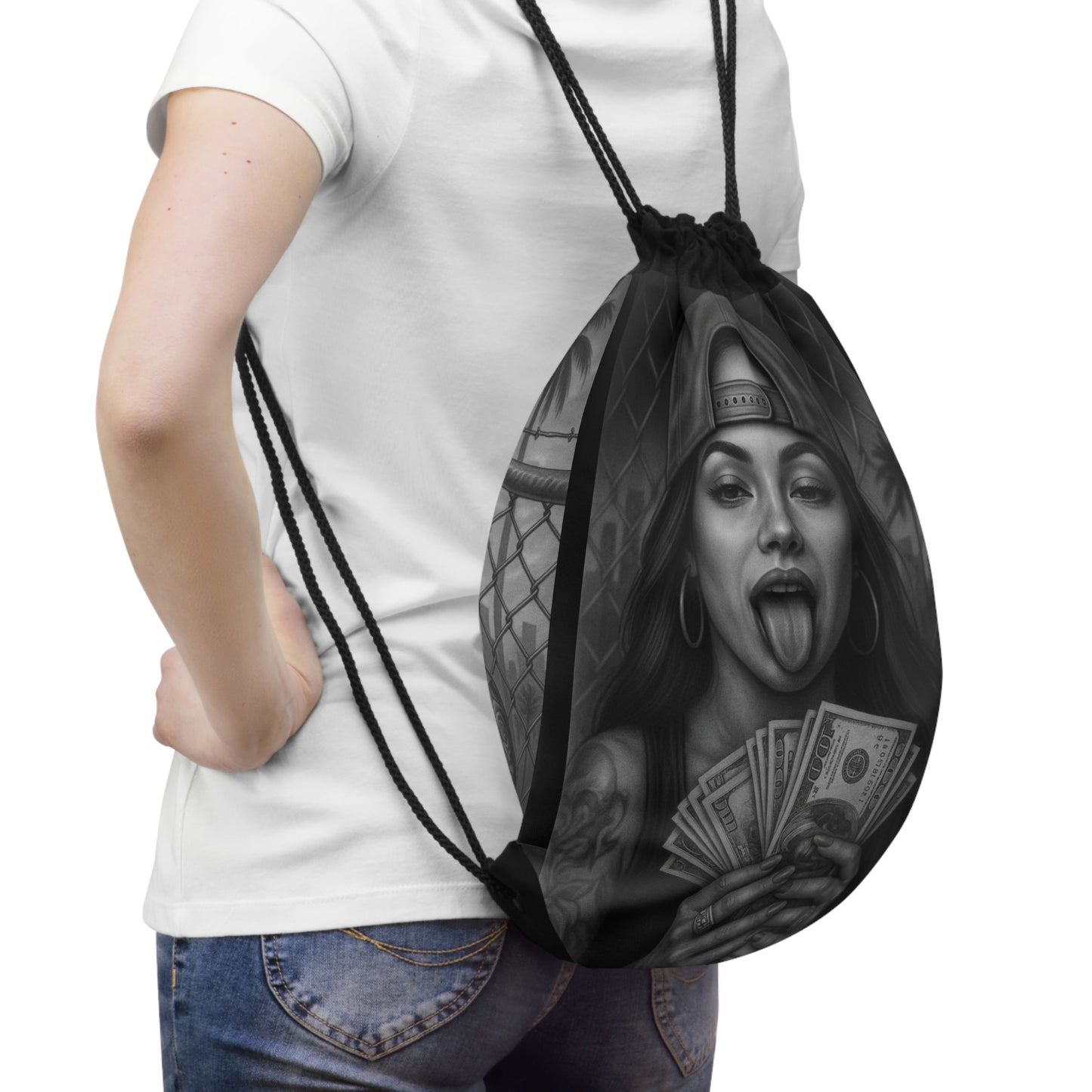 Chicano Series/Chicano Lady Drawstring Bag | BarrioArt Bag