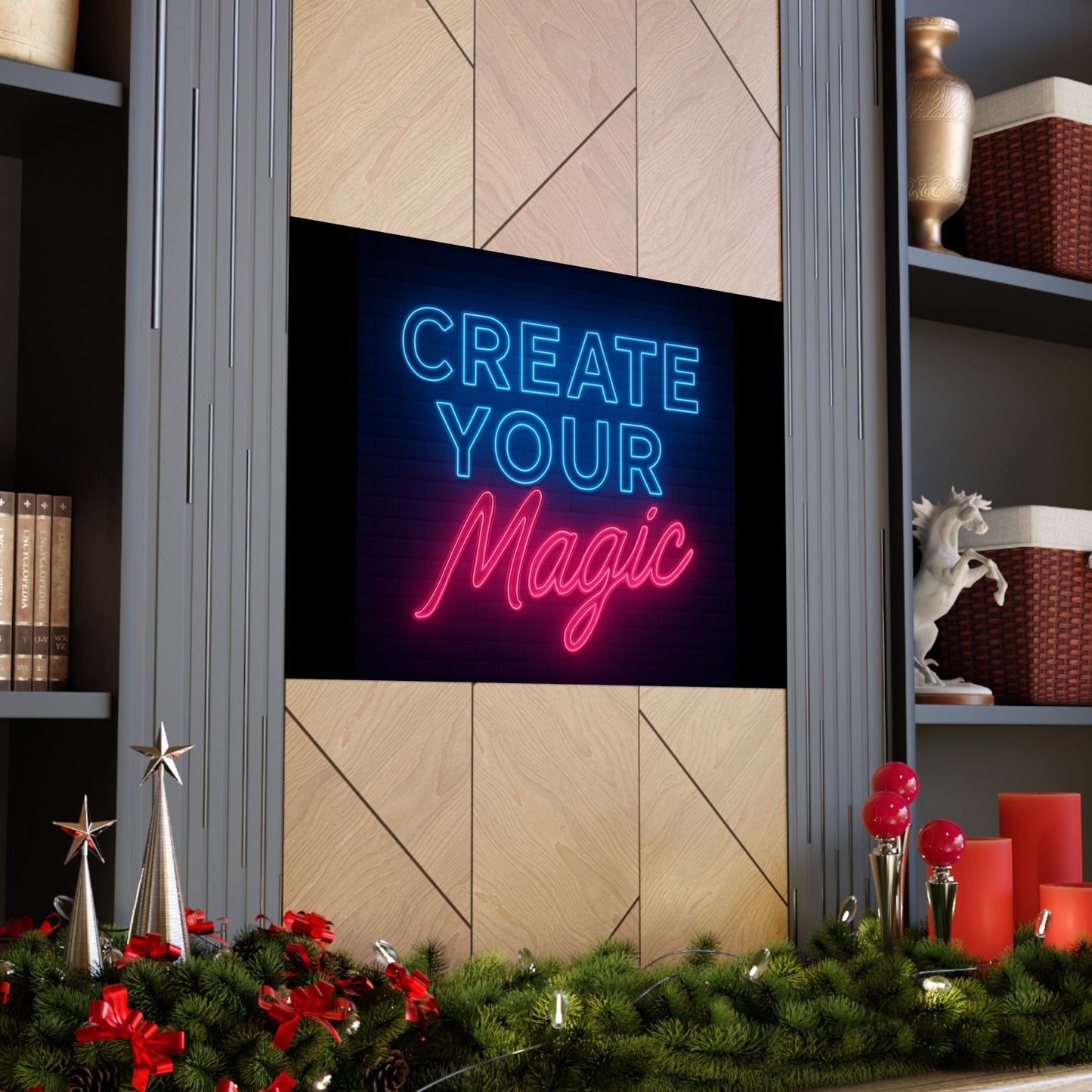 Motivational Wall Art Poster - 'Create Your Magic' Neon Design, Inspirational Home Decor, Wall Decor,