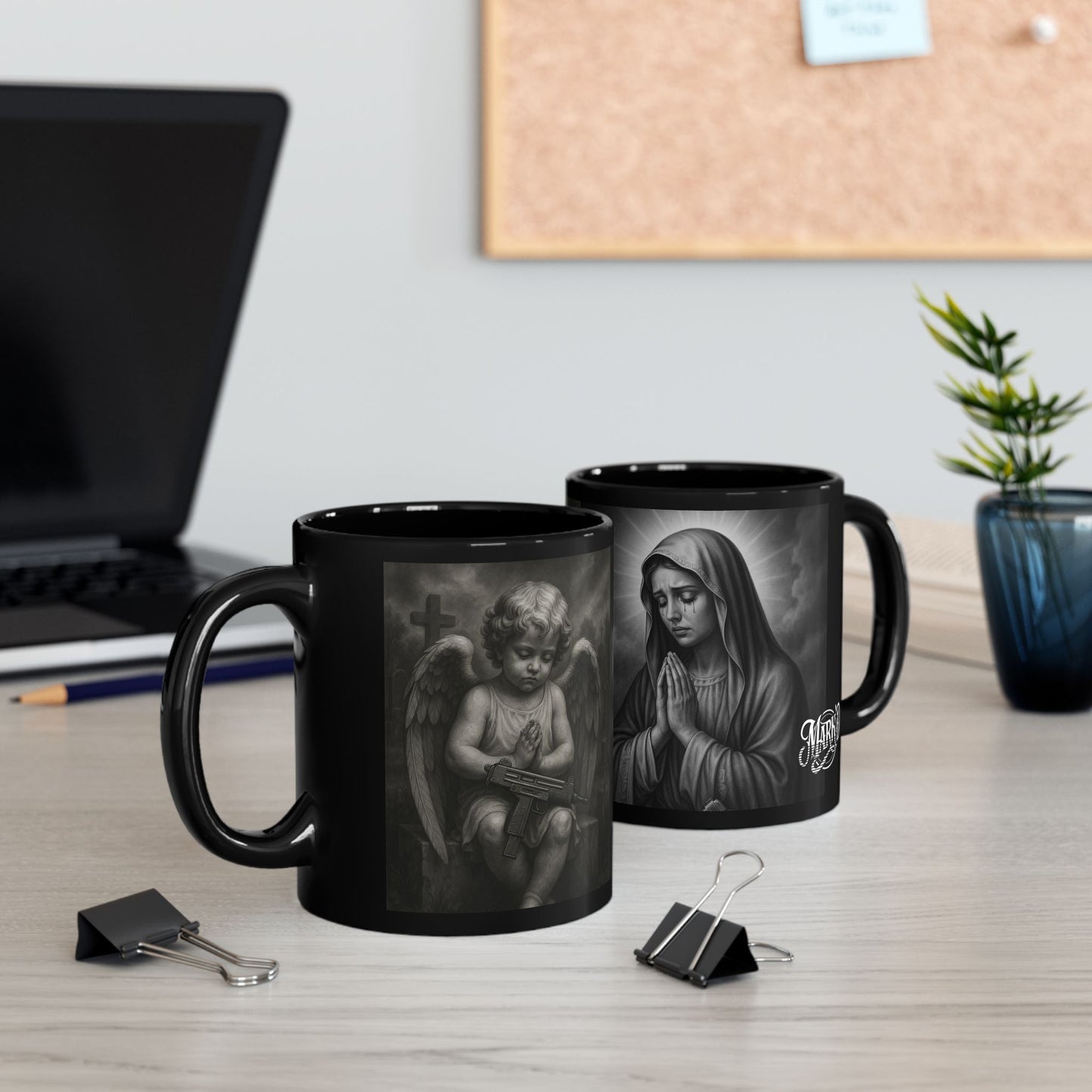 Praying Angel, Black 11oz/15oz Coffee Cup, DarkArt