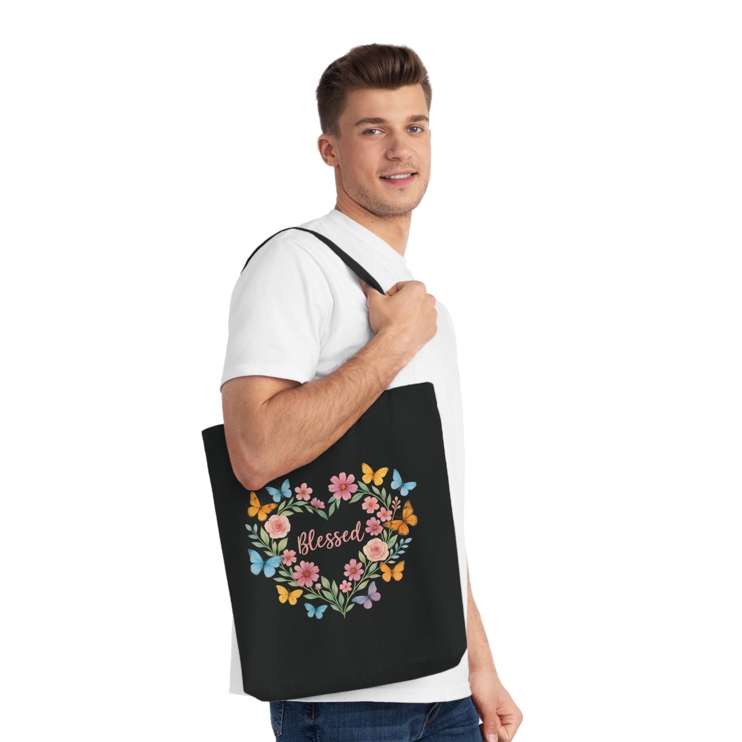 Watercolor/Blessed/ Woven Tote Bag