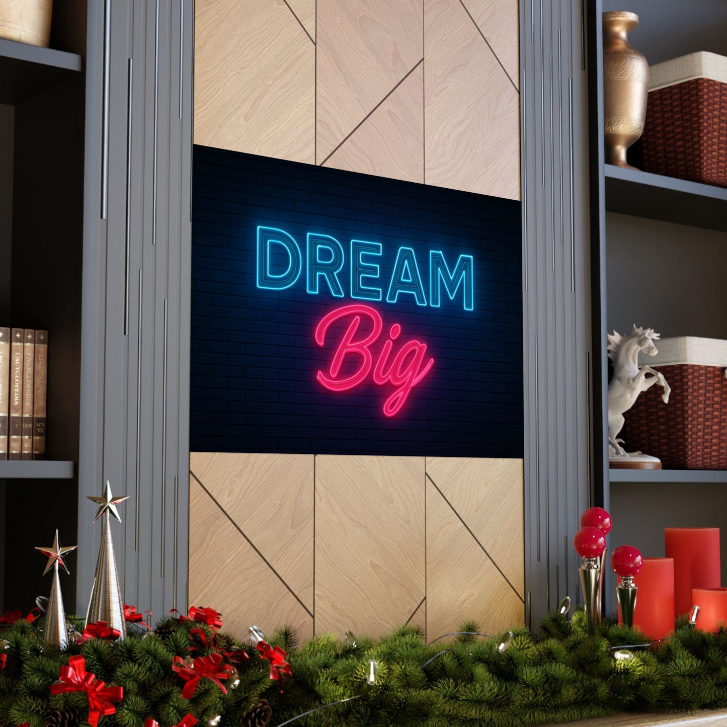 Motivational Wall Art Poster - 'Dream Big' Neon Design, Inspirational Home Decor, Wall Decor,