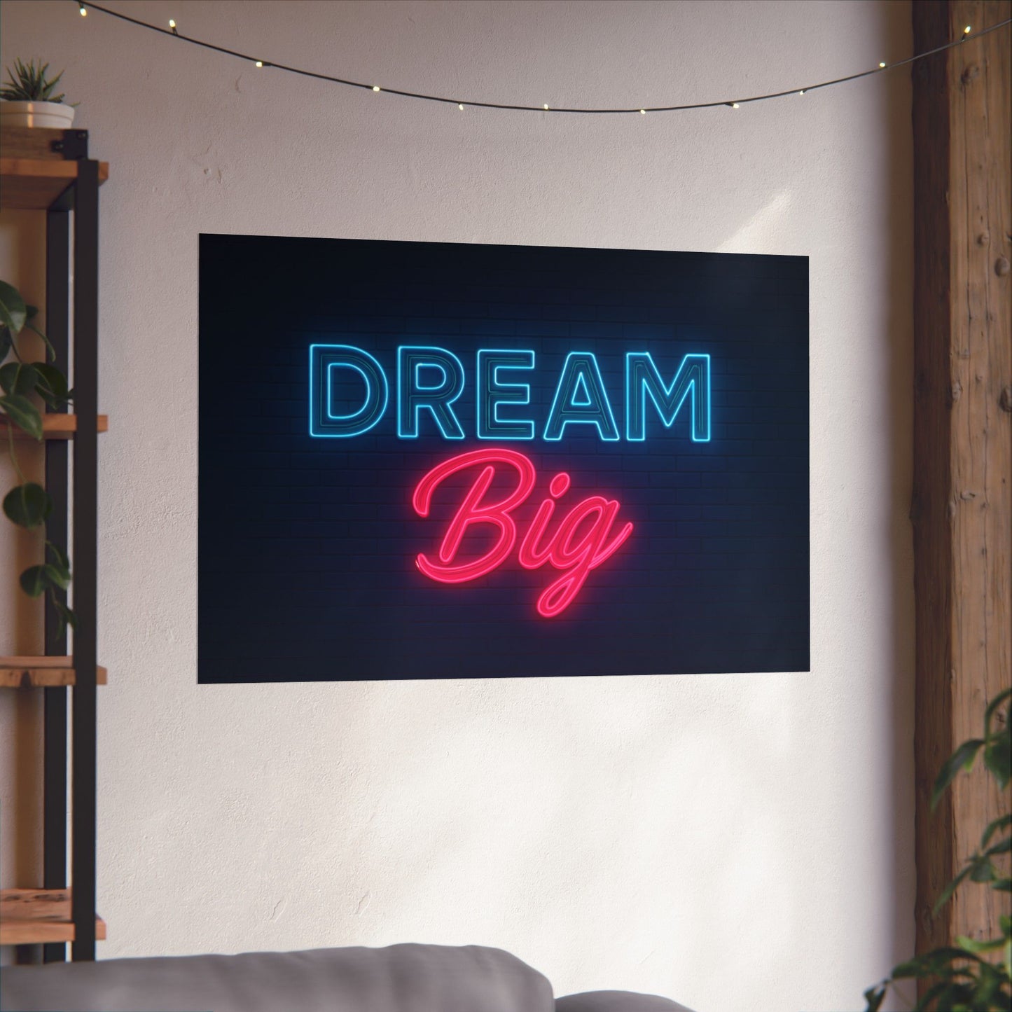 Motivational Wall Art Poster - 'Dream Big' Neon Design, Inspirational Home Decor, Wall Decor,