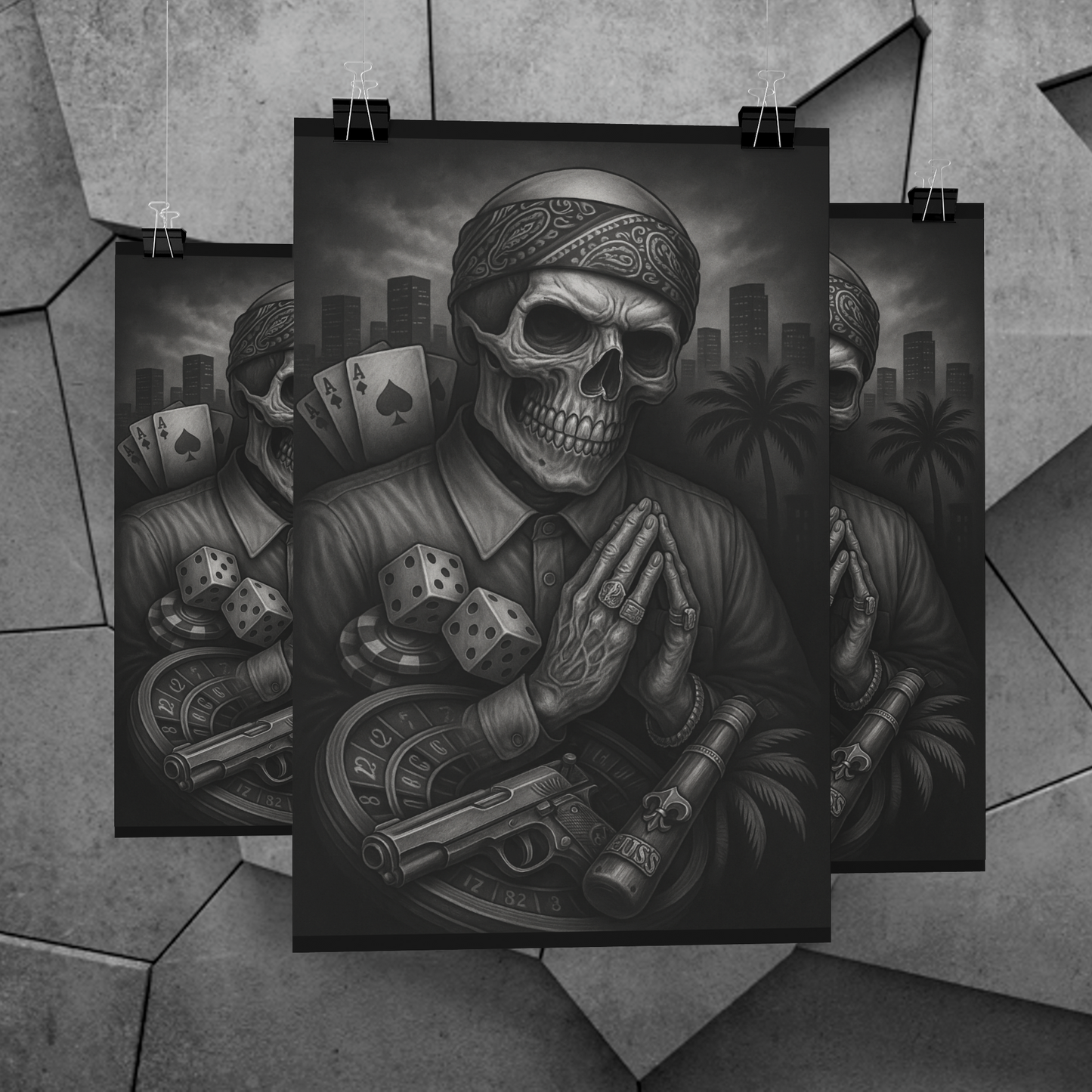 Chicano Series/ Gambler Skull/ BarrioArt Poster