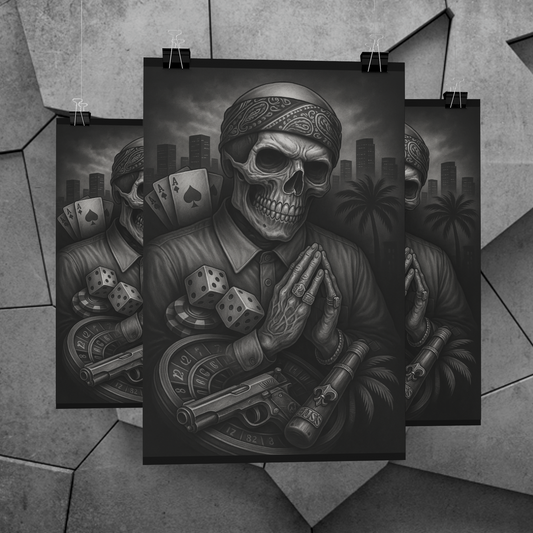 Chicano Series/ Gambler Skull/ BarrioArt Poster