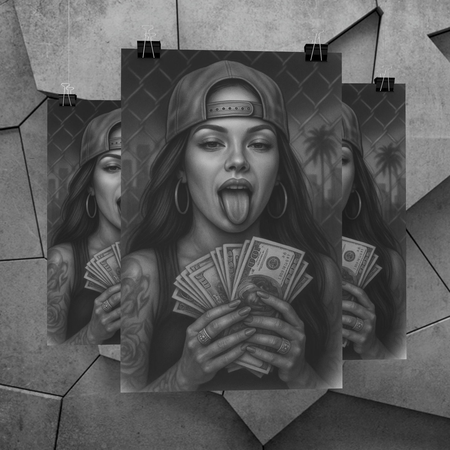 Chicano Series/ Girl with money/ BarrioArt Poster