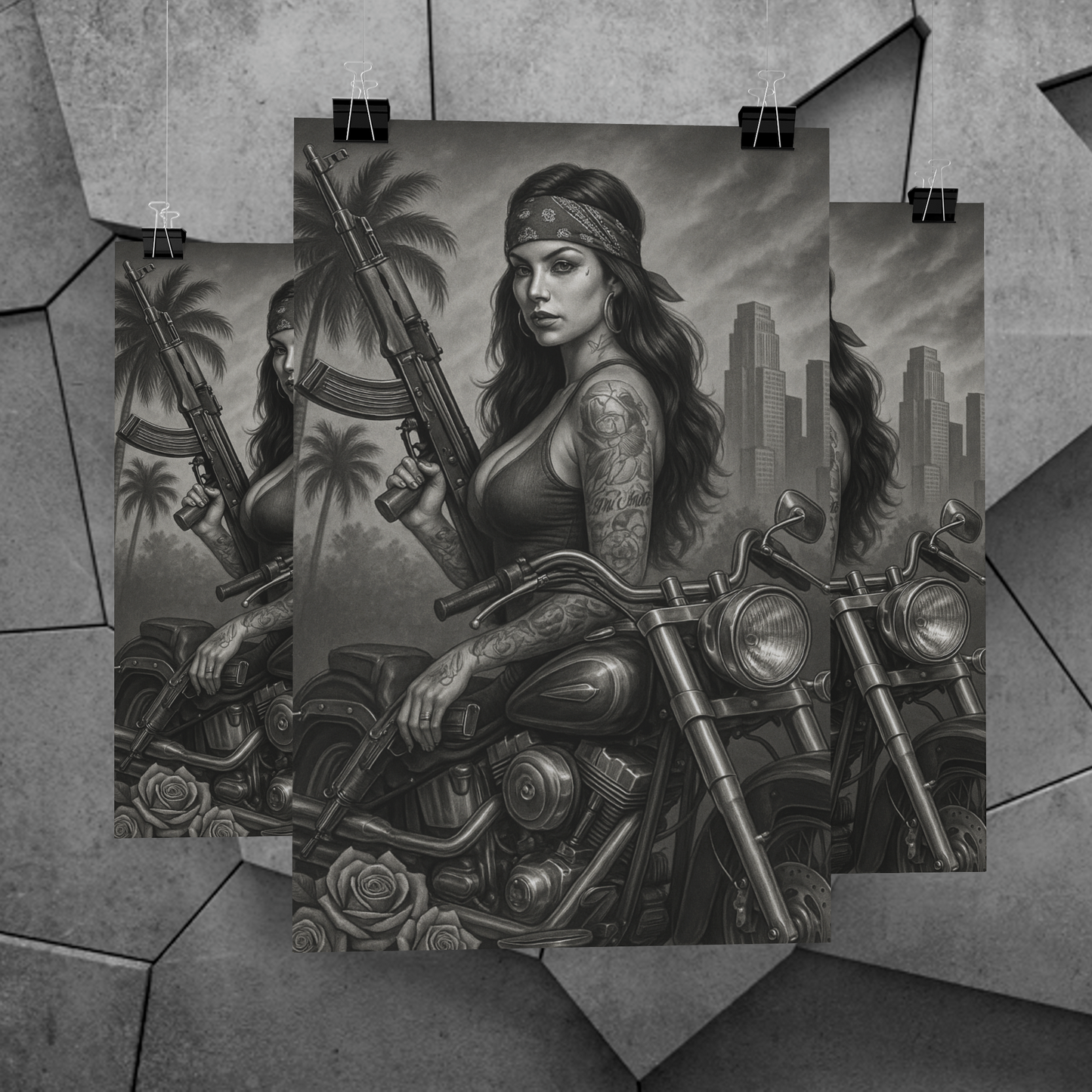 Chicano Series/Biker Girl/ BarrioArt Poster