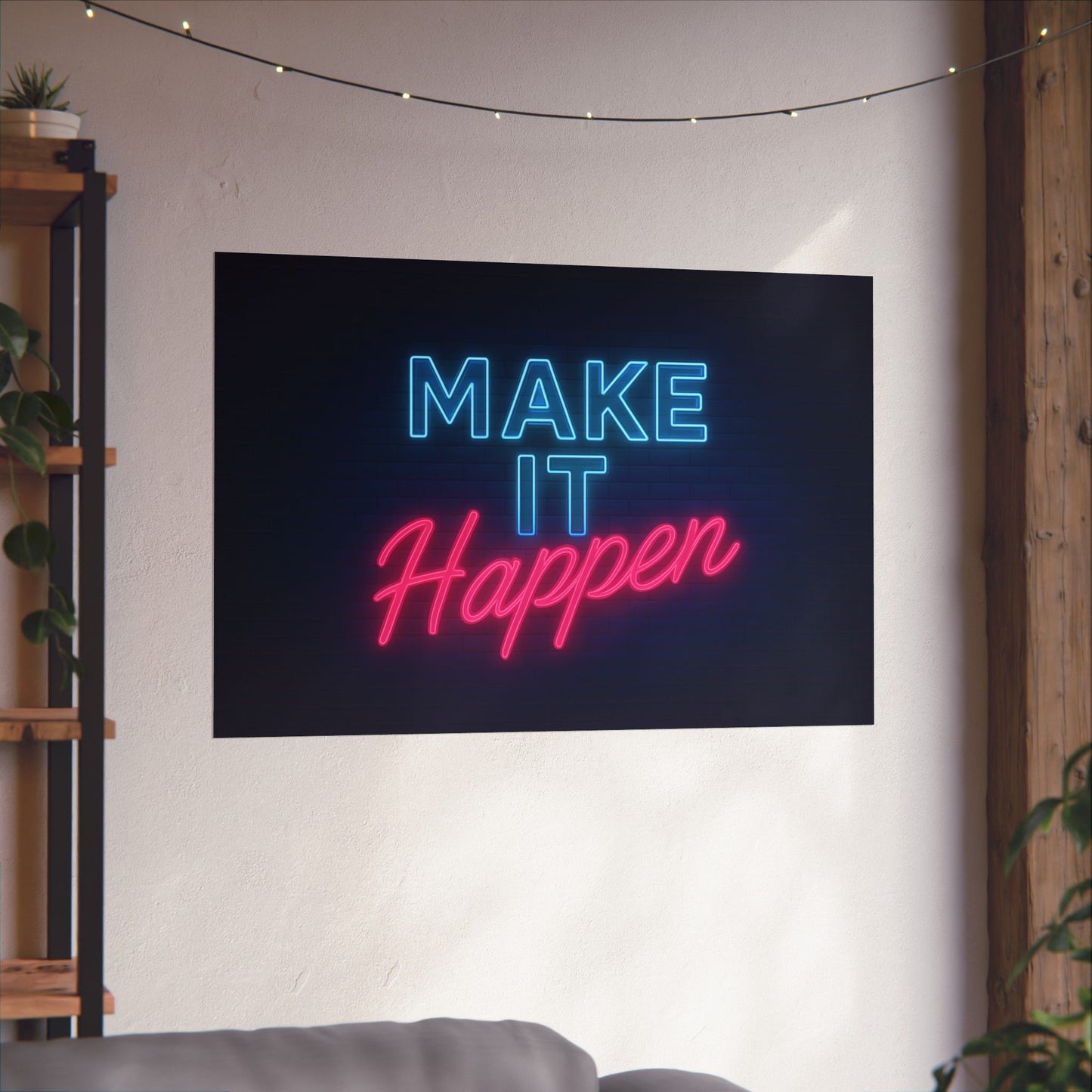 Motivational Wall Art Poster - 'Make It Happen' Neon Design, Inspirational Home Decor, Wall Decor,