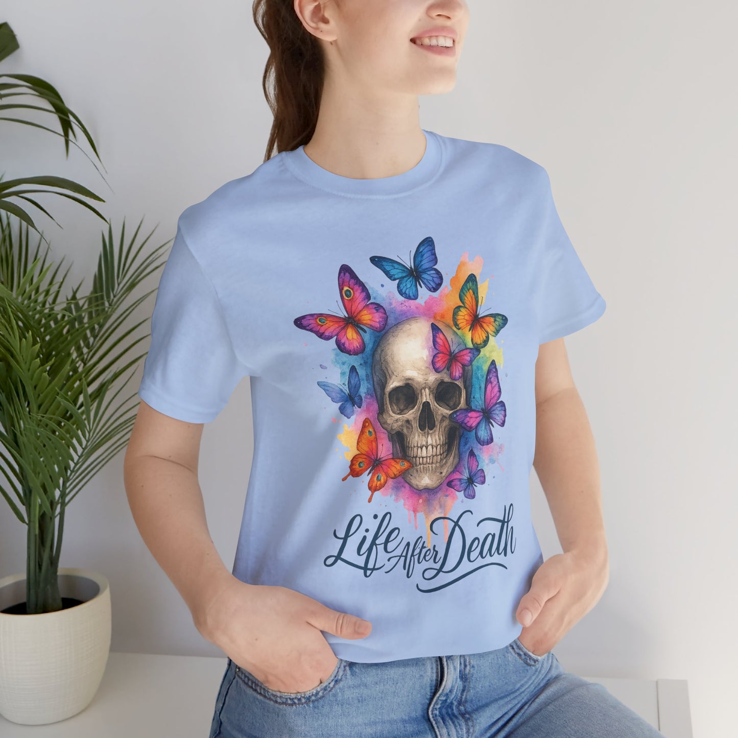 Watercolor/ Life after Death/Skull-Butterflys/ Unisex Tee