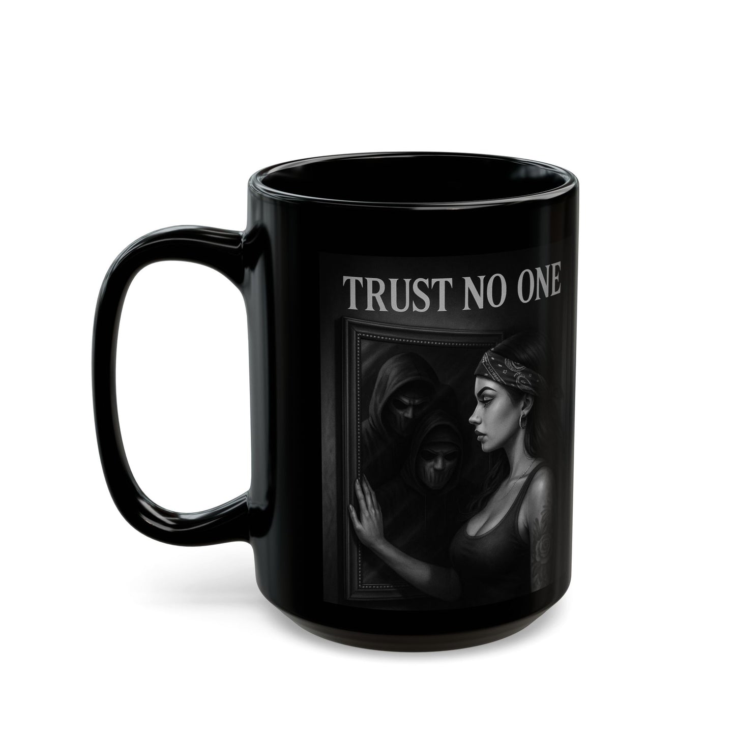 Trust No One Mug, Black 11oz/15oz Coffee Cup, DarkArt