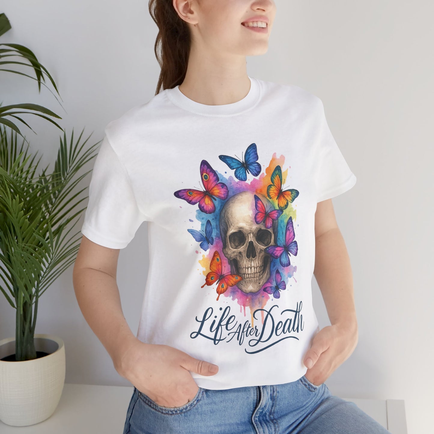 Watercolor/ Life after Death/Skull-Butterflys/ Unisex Tee